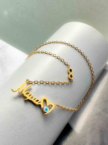 Κολιέ από ατσάλι Love 'Μαμά' και ματάκι φίλντισι Golden Elephantina
