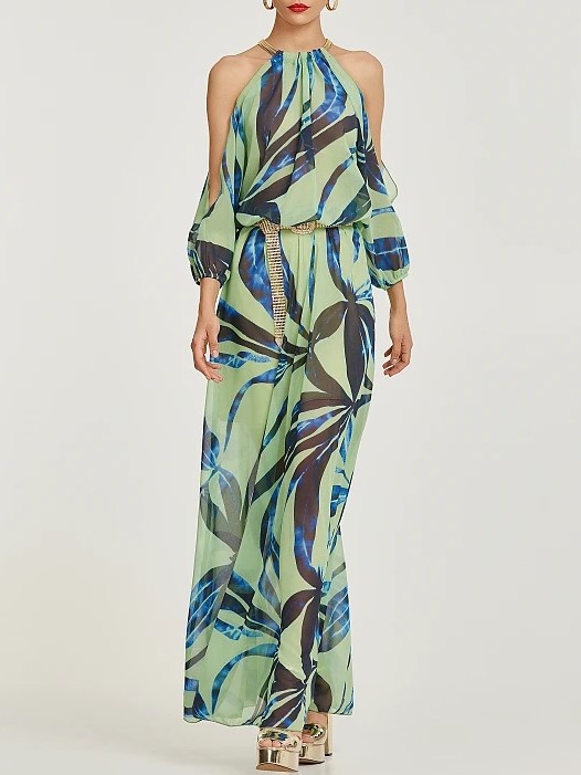 Φόρεμα Maxi με αλυσίδα στο λαιμό Green Lynne
