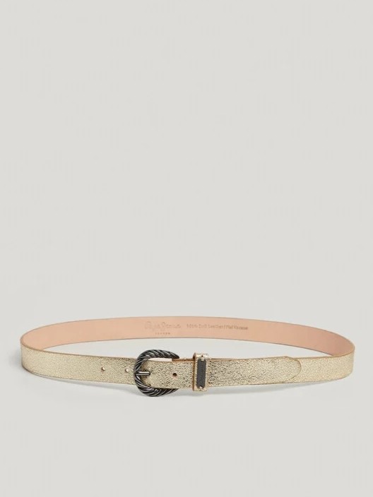 Ζώνη δερμάτινη με μεταλλική όψη Halseymet Golden Pepe Jeans