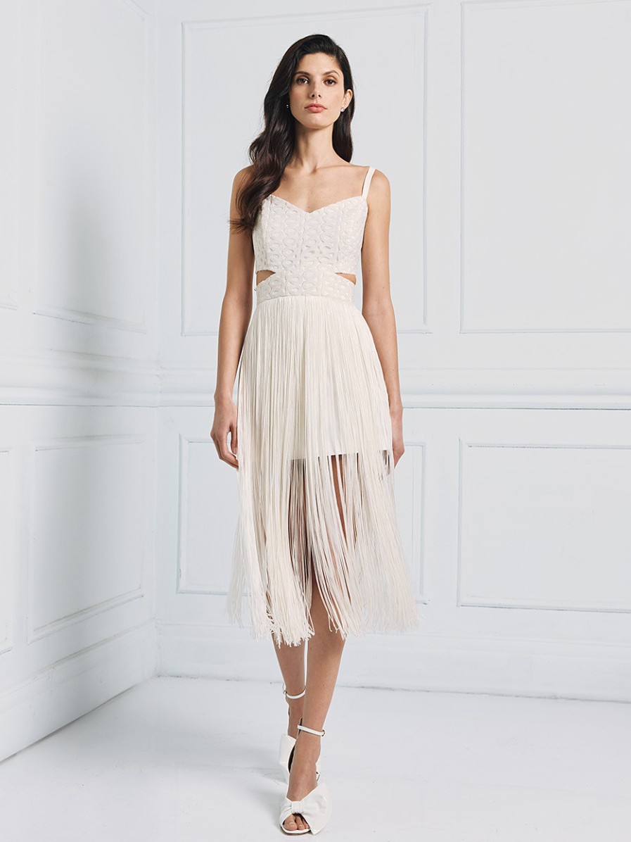 Dress with embroidery and fringes Off White Access