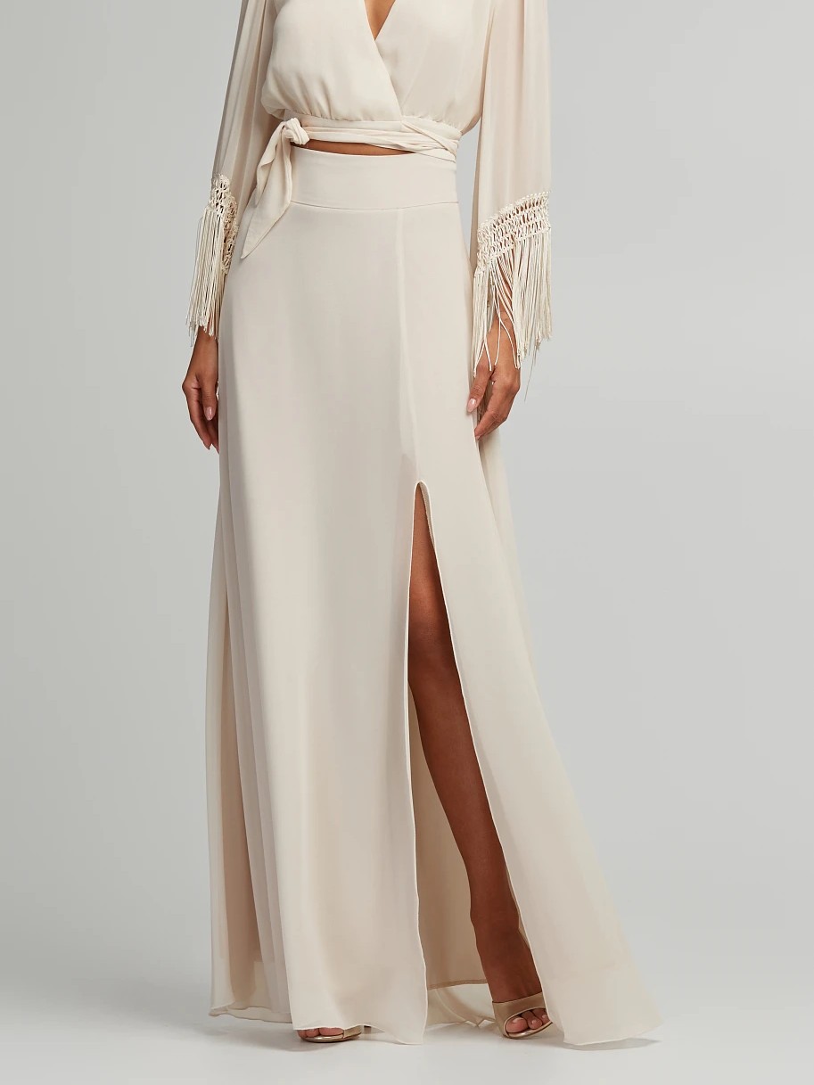 Φούστα μάξι από μουσελίνα Beige Lynne