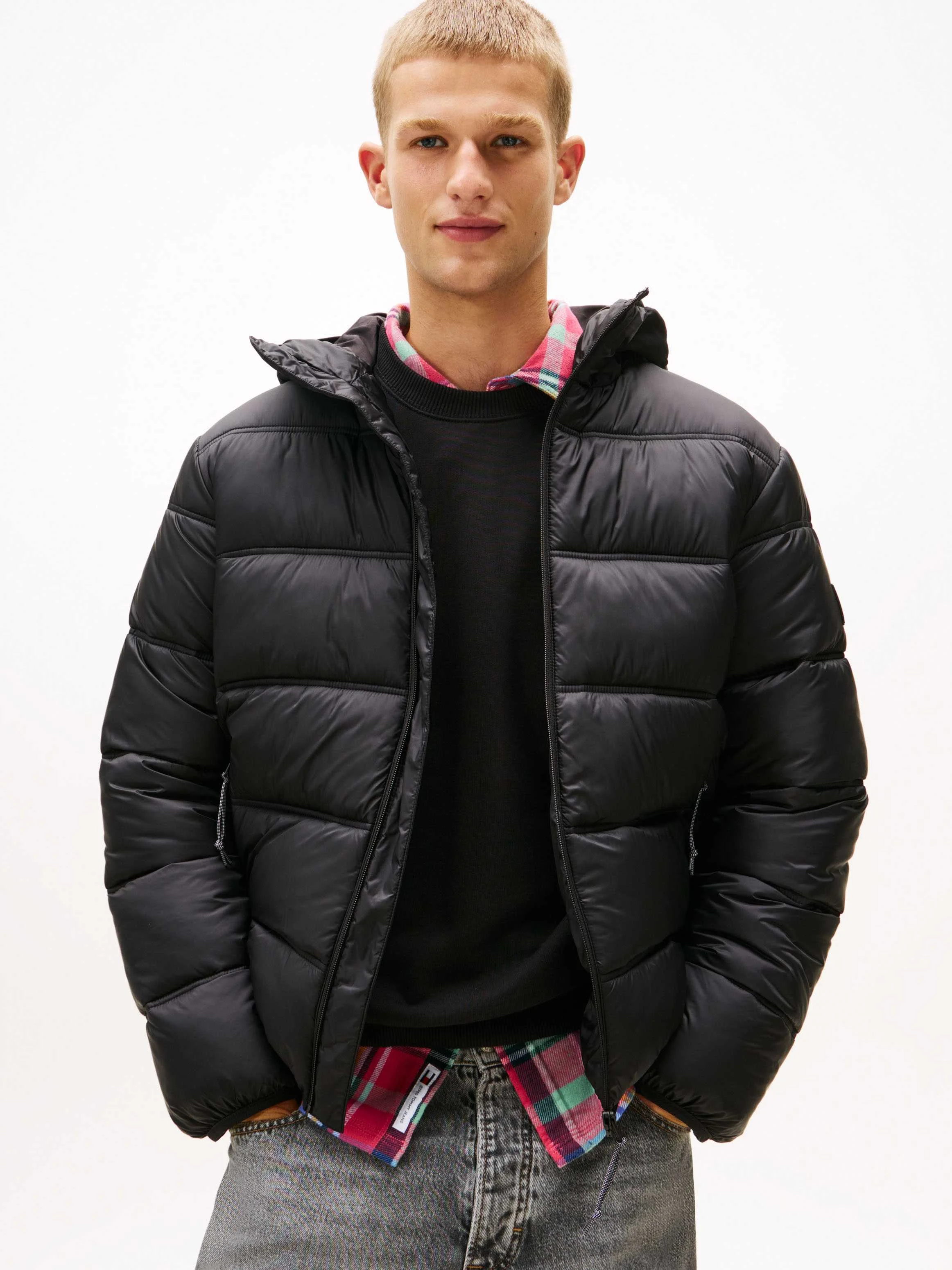 Μπουφάν TJM hooded logo puffer Black Tommy jeans