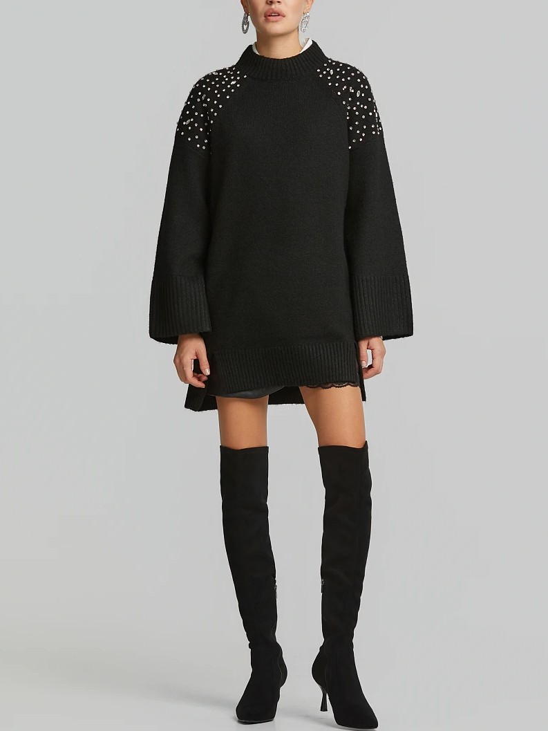 Sweater knitted with crystals Black Lynne