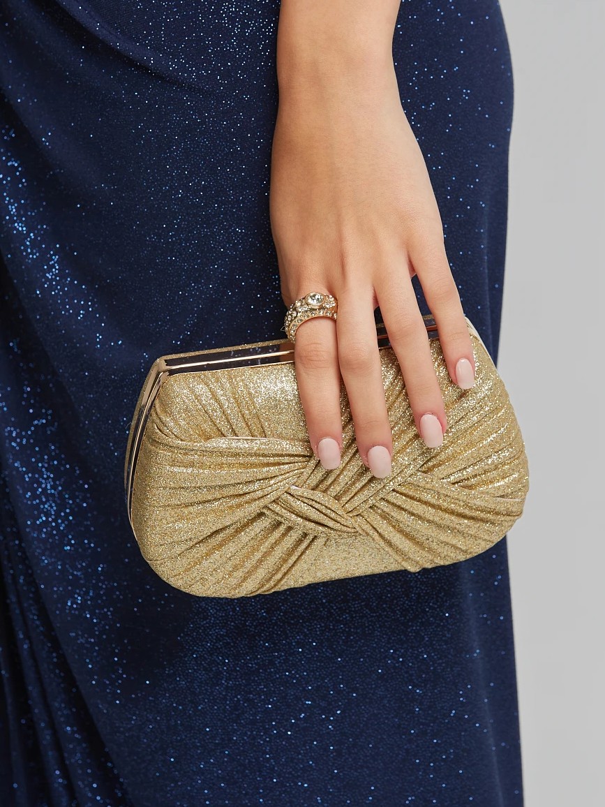 Clutch bag with tie and ring Gold Lynne