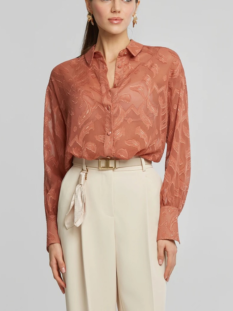 Πουκάμισο από ζακάρ μουσελίνα Terracotta Lynne