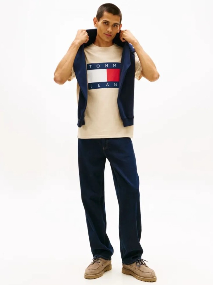 Μπλούζα με κοντό μανίκι TJM Big flag White clay Tommy jeans