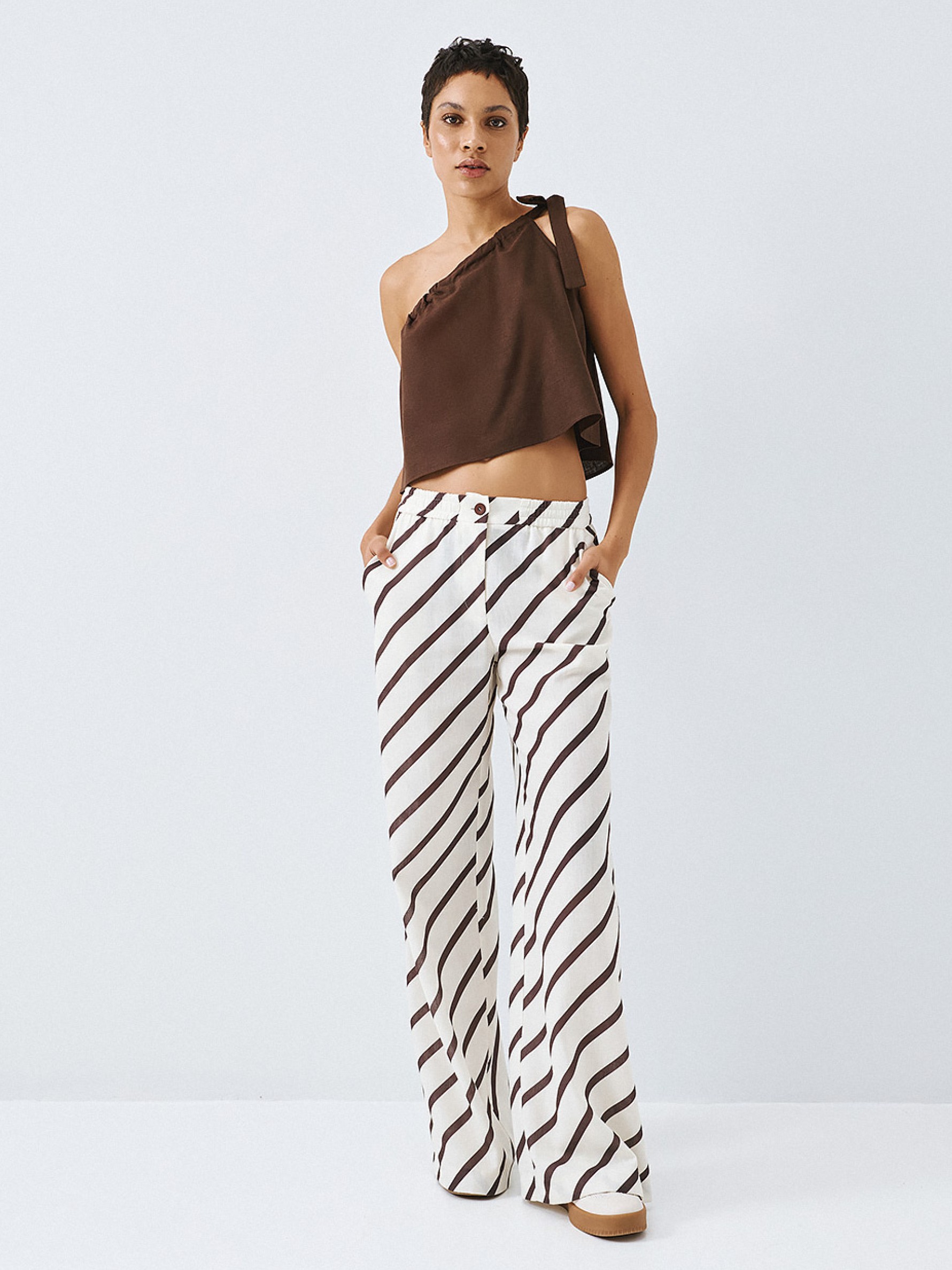 Striped trousers with elastic Brown Access
