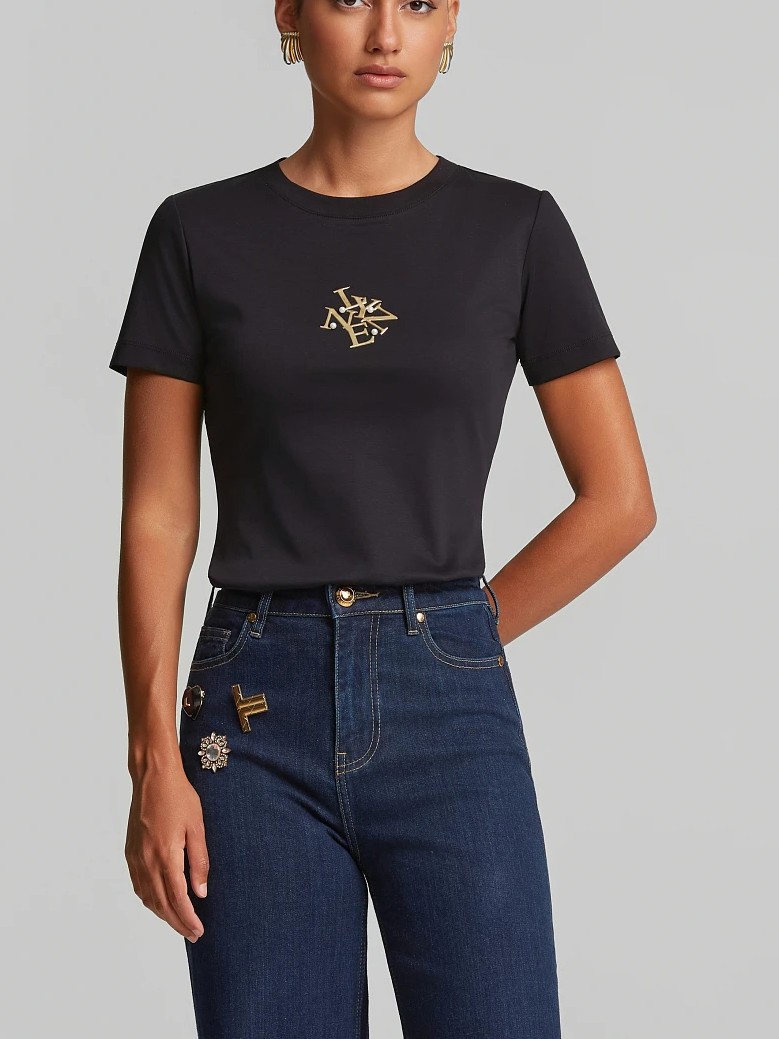 Blouse short sleeved with print Black Lynne