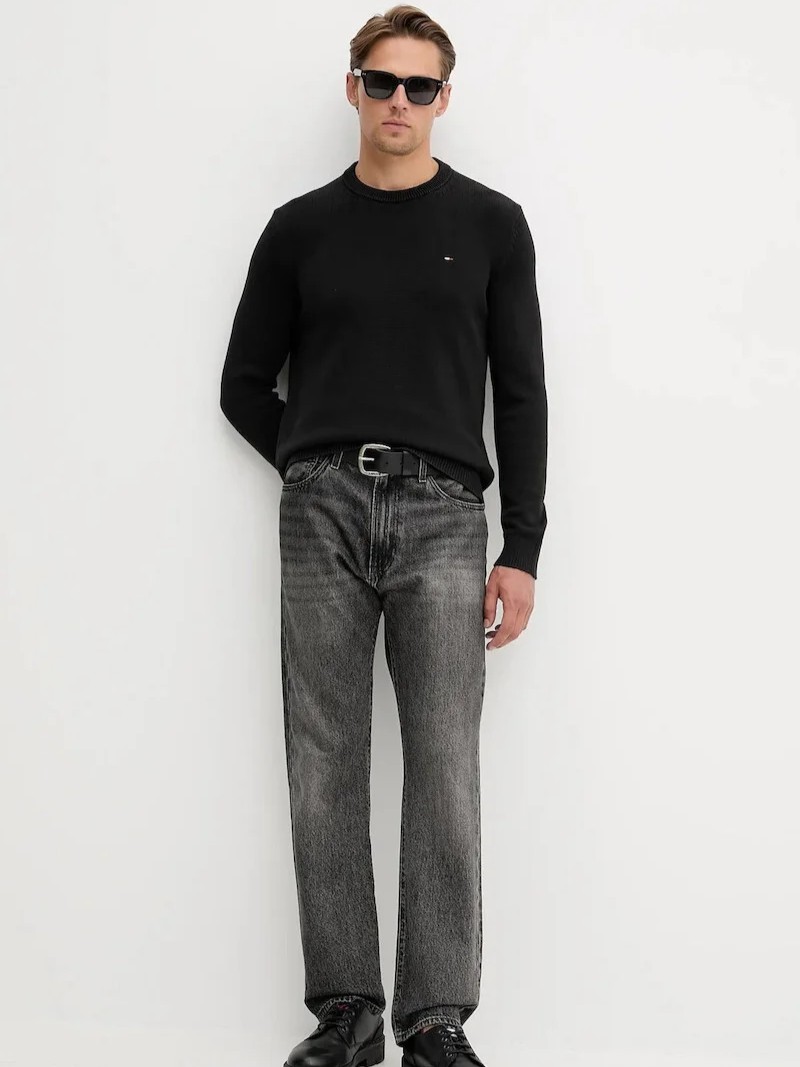 TJM Flag Textured Slim Jumper Black Tommy jeans