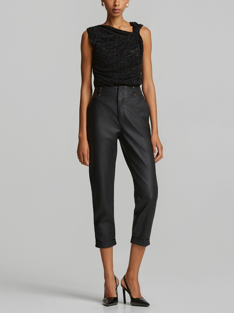 Baggy pants with leather look Black Lynne