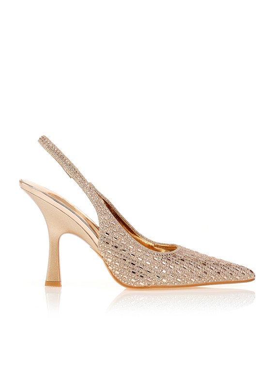 Γόβες μπρονζέ slingback με στρας Bronze Tsoukalas