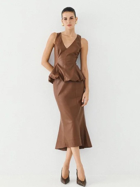 Τοπ όψης δέρματος με peplum Brown Access
