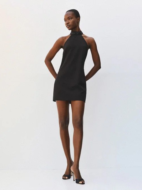 Φόρεμα μίνι halter με κεντημένες πέτρες Black Access