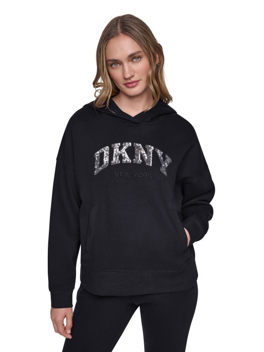 Φούτερ με κουκούλα Black DKNY