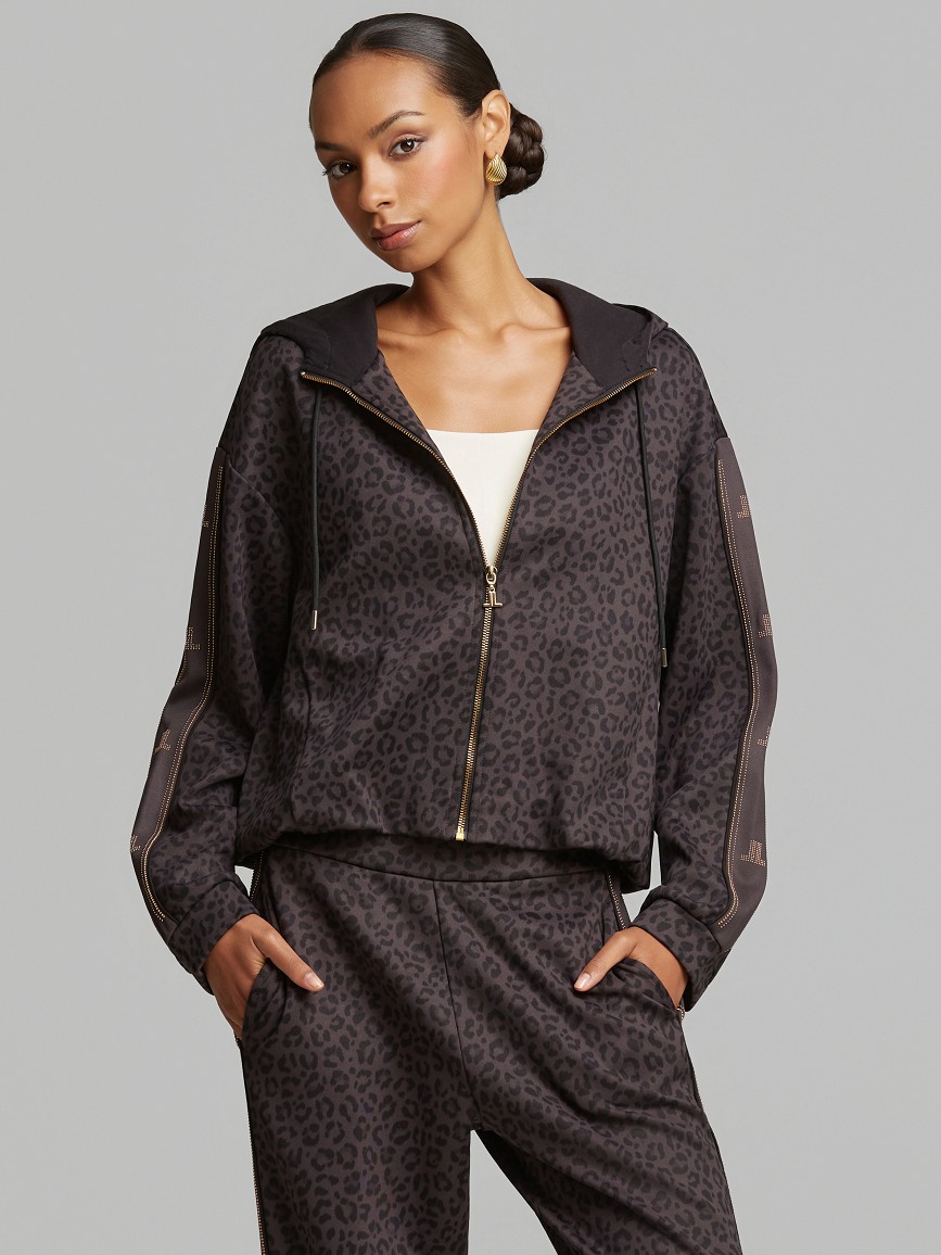 Ζακέτα φούτερ animal print με κουκούλα Grey Lynne
