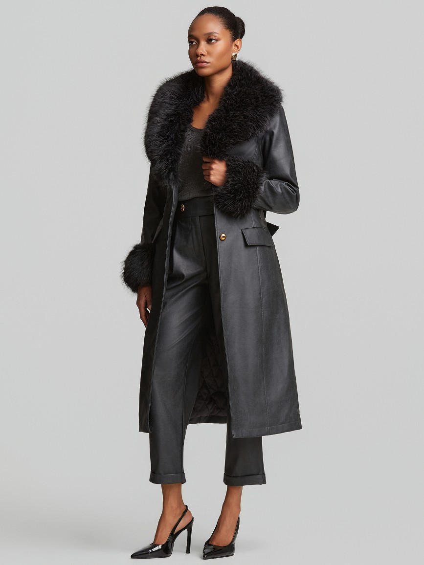 Long coat with faux fur details Grey Lynne