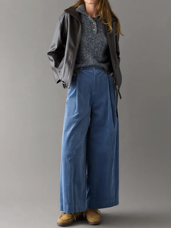 Wide fit corduroy trousers Chloe Blue Pepe jeans