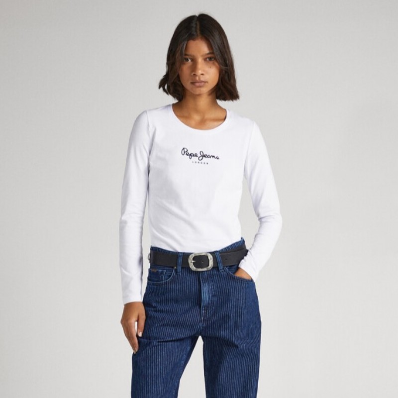Μπλούζα με μακρύ μανίκι New Virginia White Pepe Jeans