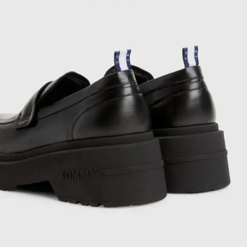 Μοκασίνια δερμάτινα με τρακτερωτή σόλα TJW AVA Black Tommy Jeans