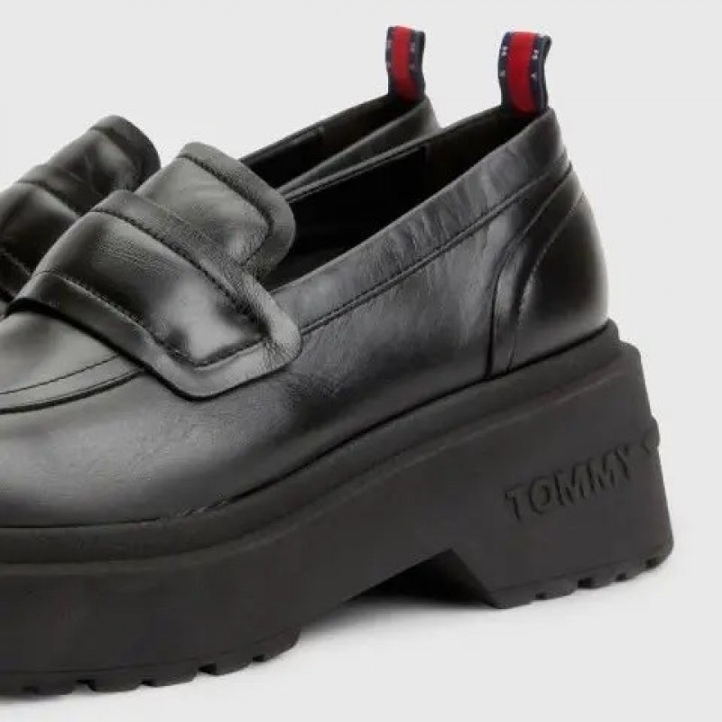 Μοκασίνια δερμάτινα με τρακτερωτή σόλα TJW AVA Black Tommy Jeans