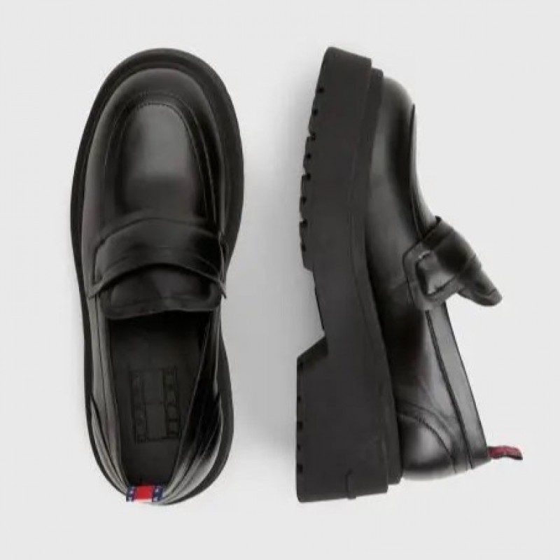 Μοκασίνια δερμάτινα με τρακτερωτή σόλα TJW AVA Black Tommy Jeans