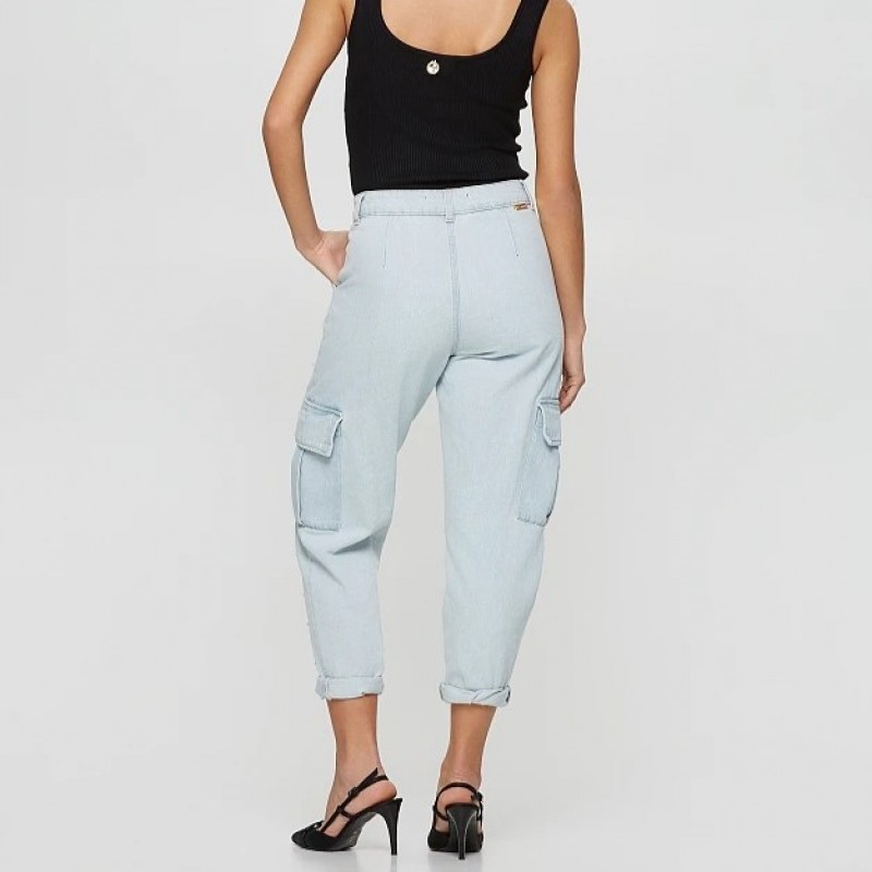 Παντελόνι τζιν Cargo με στρας Light Blue Lynne