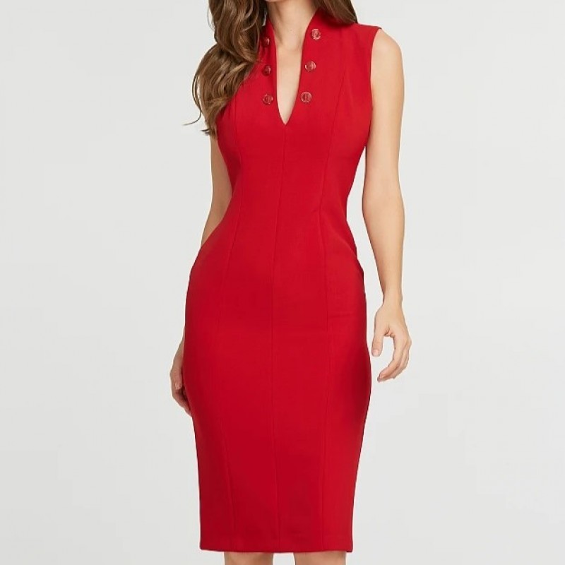 Midi dress with 'V' neck Red Lynne