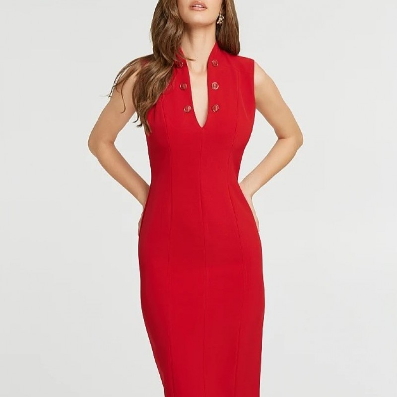 Midi dress with 'V' neck Red Lynne