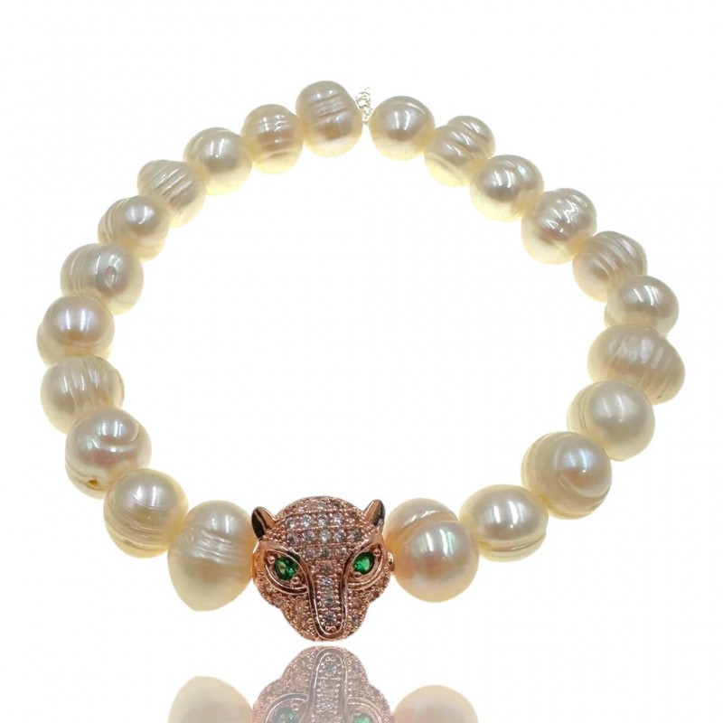 Bracelet with cultured pearls Cheetah Rose Gold Elephantina