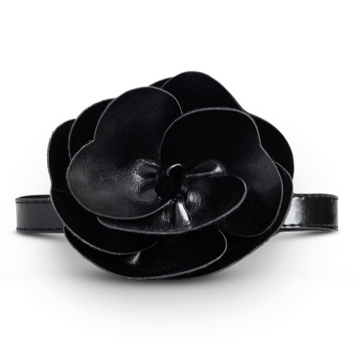 Chocker με λουλούδι σε δερμάτινη όψη Black Access