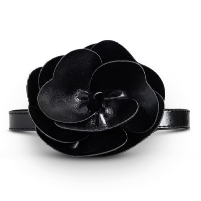 Chocker με λουλούδι σε δερμάτινη όψη Black Access