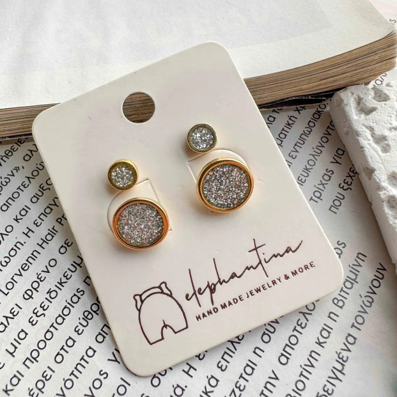 Stud earrings set of Silver Glamour Golden Elephantina
