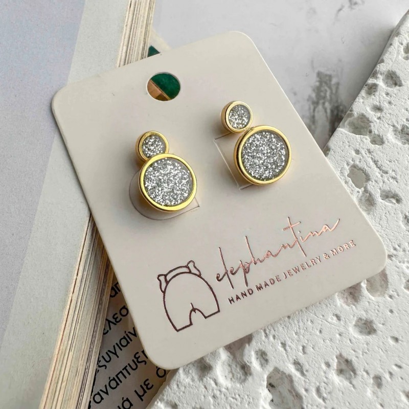 Stud earrings set of Silver Glamour Golden Elephantina