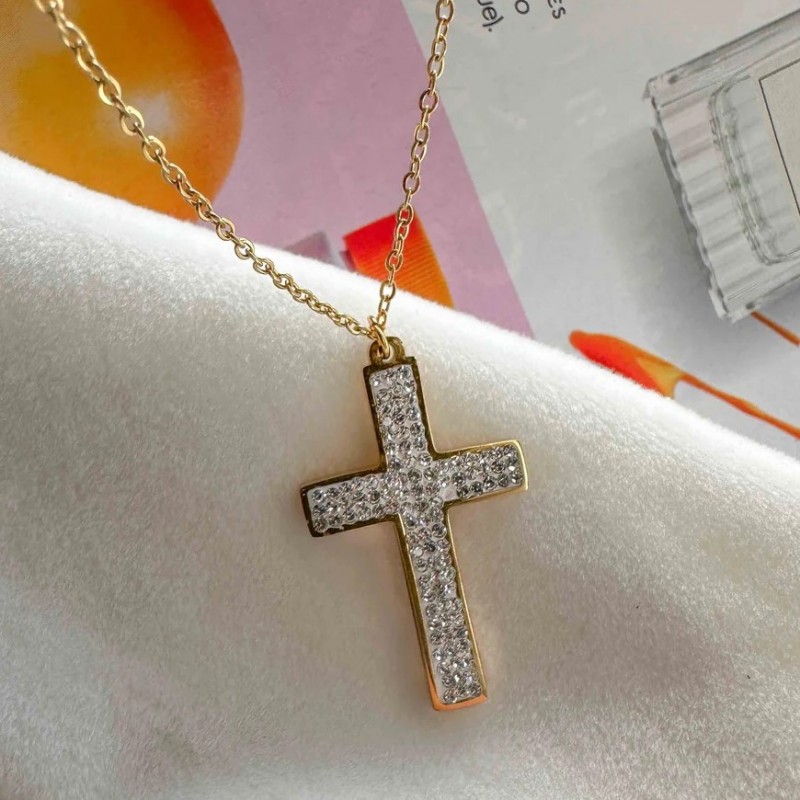 Steel gold-plated cross with zircons Golden Elephantina