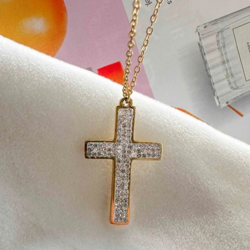 Steel gold-plated cross with zircons Golden Elephantina