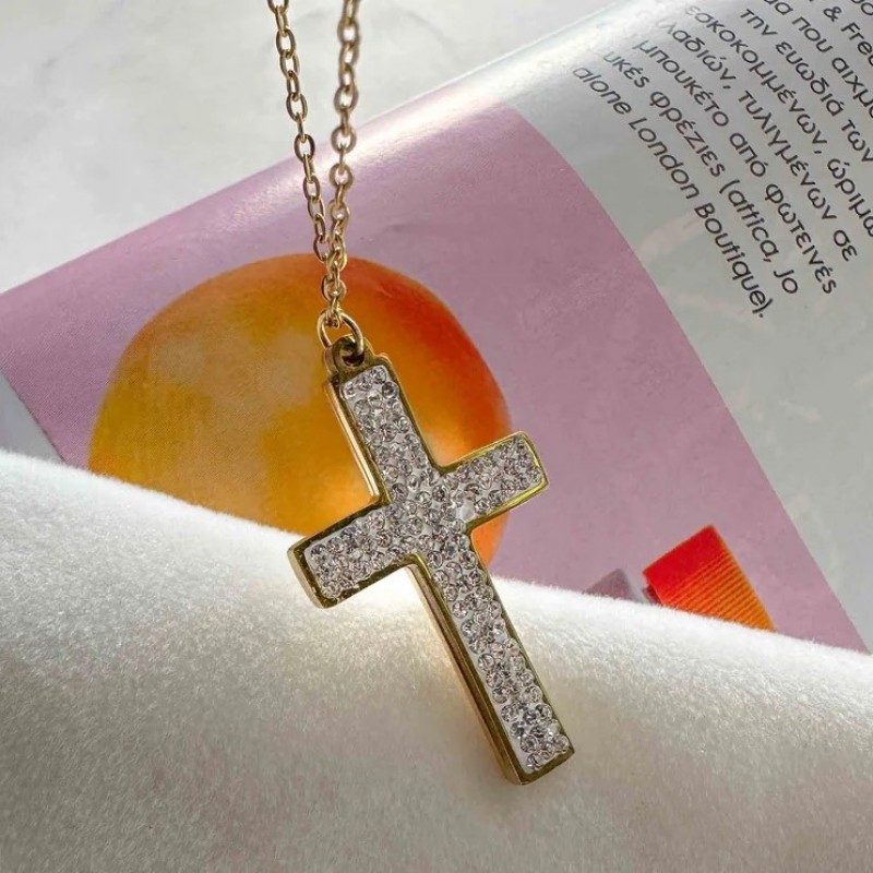 Steel gold-plated cross with zircons Golden Elephantina