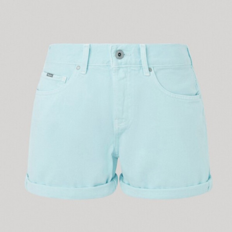 Shorts Straight Denim High Waist Aqua Blue Pepe Jeans