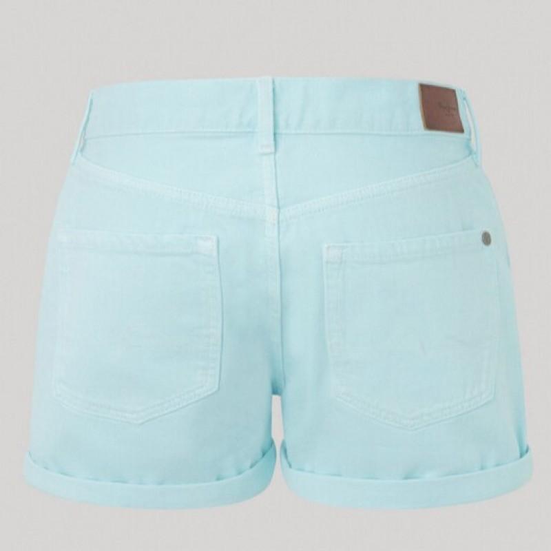 Shorts Straight Denim High Waist Aqua Blue Pepe Jeans