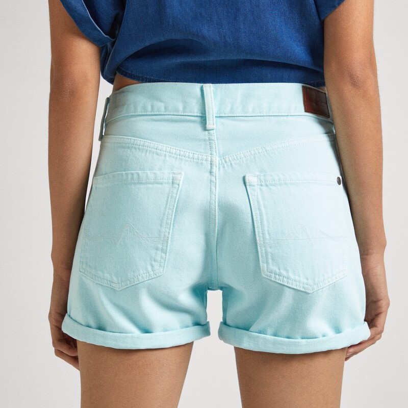 Shorts Straight Denim High Waist Aqua Blue Pepe Jeans