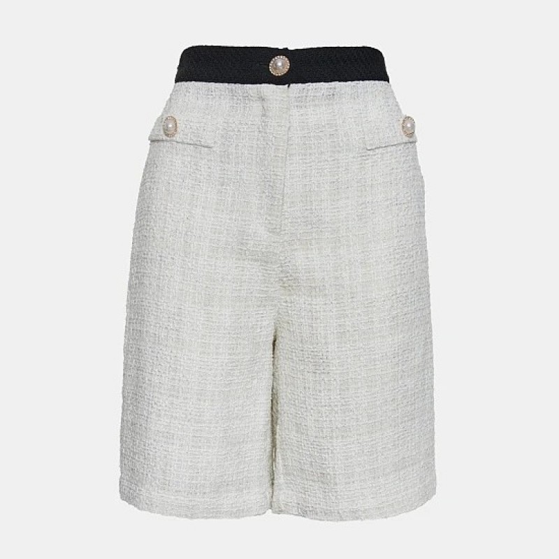 Tweed shorts with decorative pearls Off White Lynne