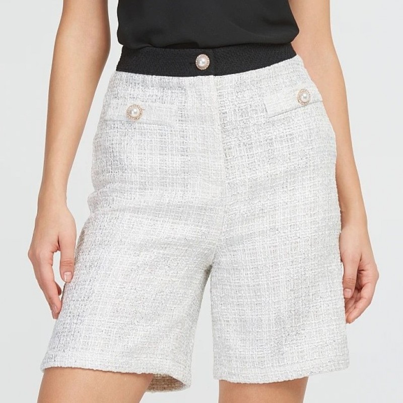Tweed shorts with decorative pearls Off White Lynne