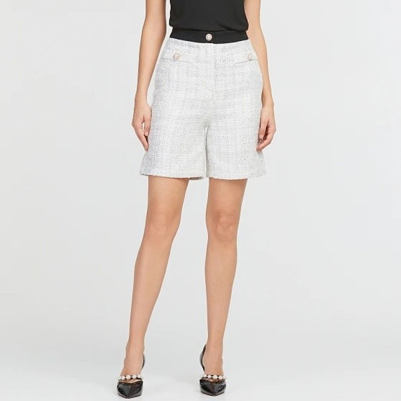 Tweed shorts with decorative pearls Off White Lynne