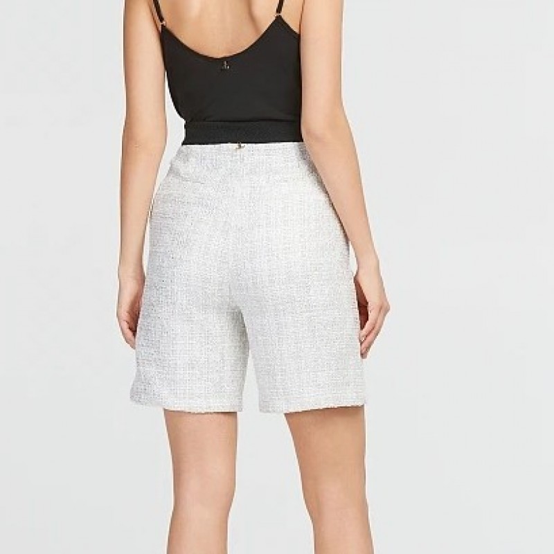 Tweed shorts with decorative pearls Off White Lynne