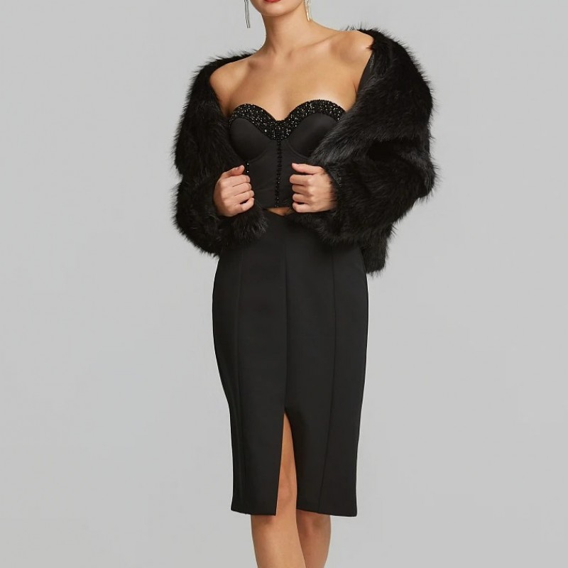 Γούνα κοντή faux σε mink όψη Black Lynne