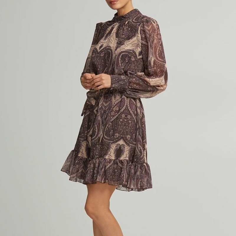 Φόρεμα με μακρύ μανίκι κλος εμπριμέ Brown Lynne