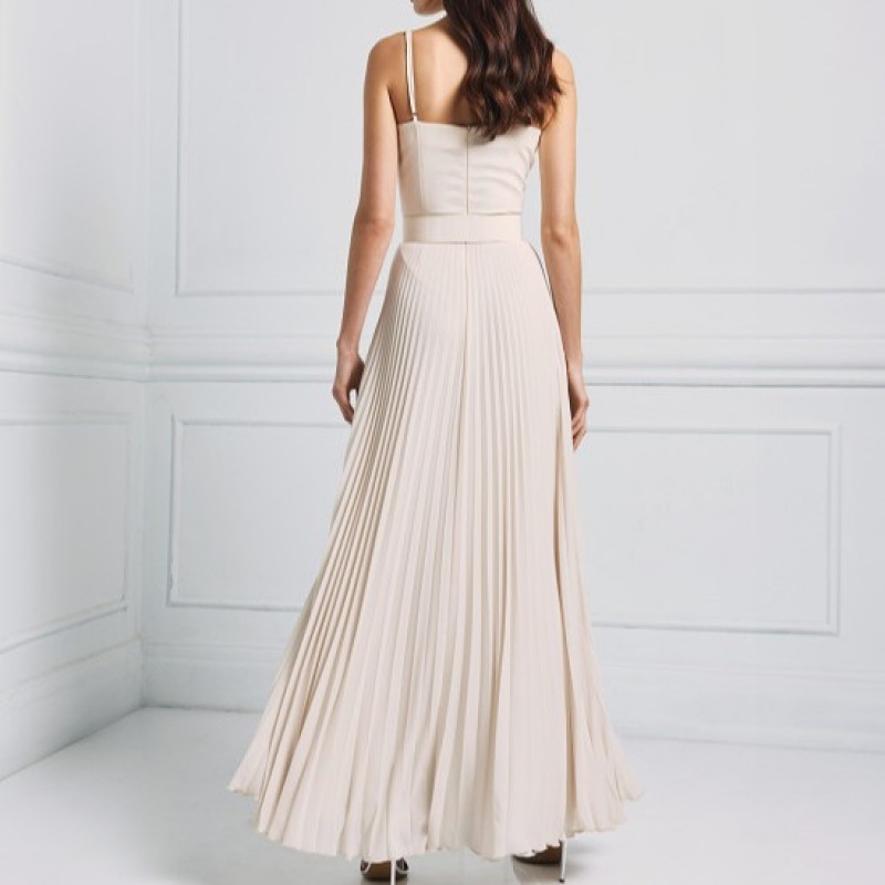 Long pleated dress with embroidered bodice Access