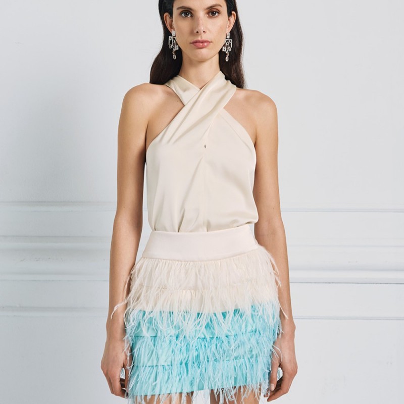 Two-tone skirt with feathers Aqua Access