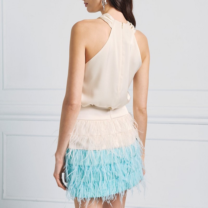 Two-tone skirt with feathers Aqua Access