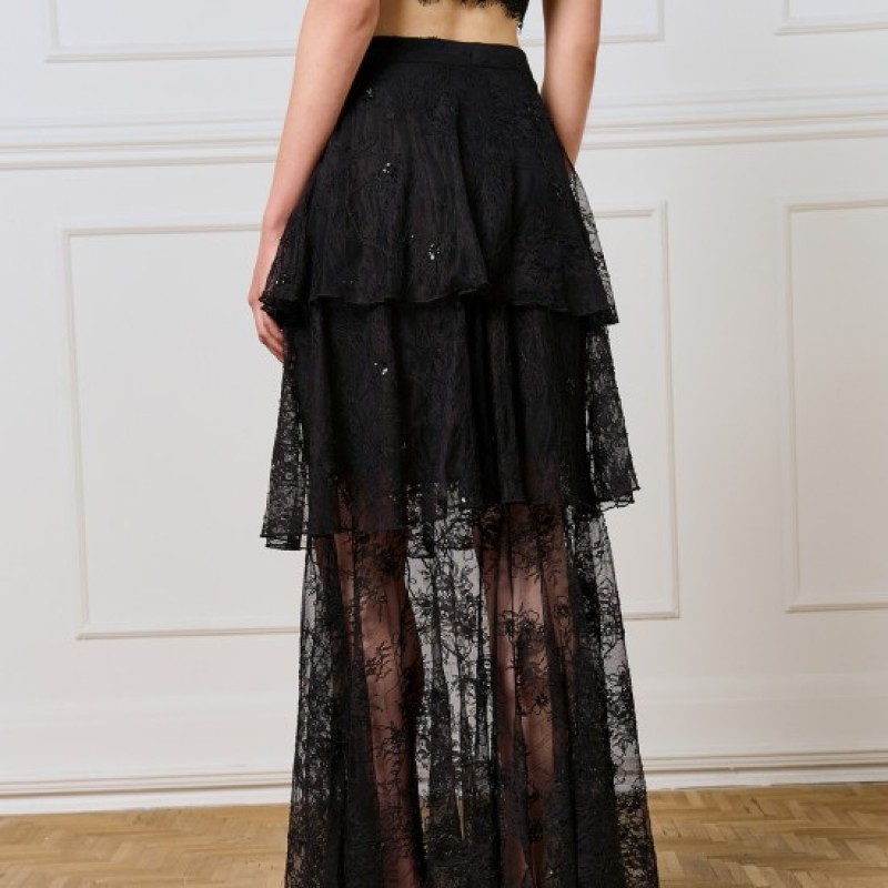 Φούστα μάξι από δαντέλα με βολάν Black Access