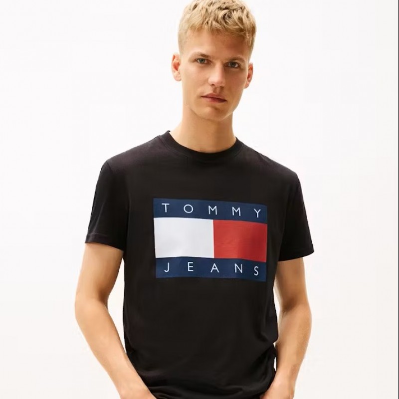 Μπλούζα με κοντό μανίκι TJM Big flag Black Tommy jeans
